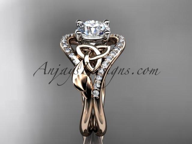 14kt rose gold diamond celtic trinity knot wedding ring, engagement ring with a "Forever One" Moissanite center stone CT7244 - AnjaysDesigns