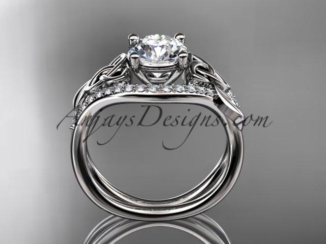 platinum diamond celtic trinity knot wedding ring, engagement ring with a "Forever One" Moissanite center stone CT7244 - AnjaysDesigns