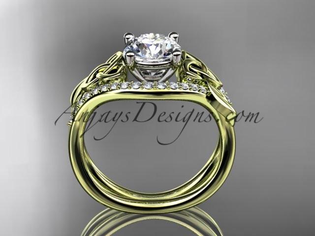 14kt yellow gold diamond celtic trinity knot wedding ring, engagement ring with a "Forever One" Moissanite center stone CT7244 - AnjaysDesigns