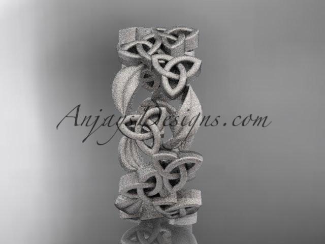 14kt white gold celtic trinity knot matte finish wedding band, engagement ring CT7250B - AnjaysDesigns