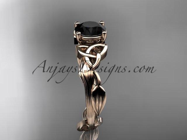 14kt rose gold diamond celtic trinity knot wedding ring, engagement ring with a Black Diamond center stone CT7251 - AnjaysDesigns