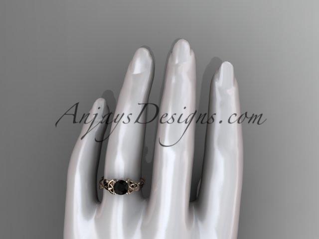 14kt rose gold diamond celtic trinity knot wedding ring, engagement ring with a Black Diamond center stone CT7251 - AnjaysDesigns