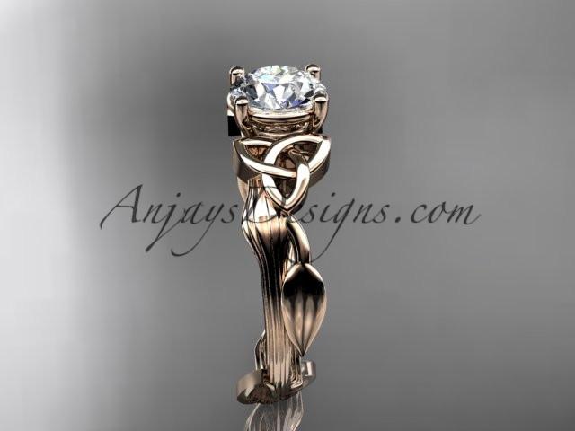 14kt rose gold diamond celtic trinity knot wedding ring, engagement ring with a "Forever One" Moissanite center stone CT7251 - AnjaysDesigns
