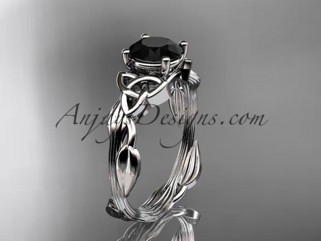 platinum diamond celtic trinity knot wedding ring, engagement ring with a Black Diamond center stone CT7251 - AnjaysDesigns