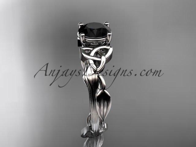 platinum diamond celtic trinity knot wedding ring, engagement ring with a Black Diamond center stone CT7251 - AnjaysDesigns