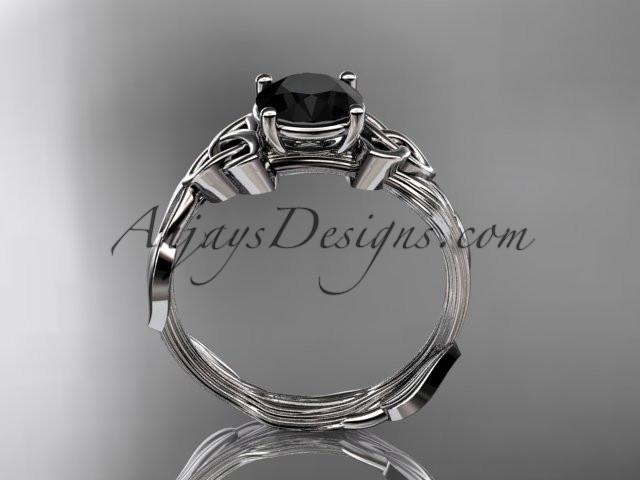 14kt white gold diamond celtic trinity knot wedding ring, engagement ring with a Black Diamond center stone CT7251 - AnjaysDesigns