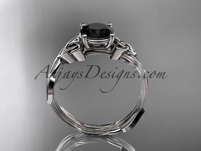platinum diamond celtic trinity knot wedding ring, engagement ring with a Black Diamond center stone CT7251 - AnjaysDesigns