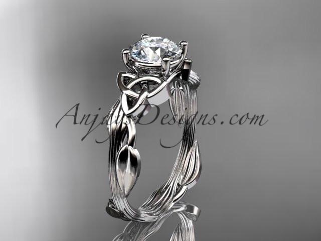 14kt white gold diamond celtic trinity knot wedding ring, engagement ring with a "Forever One" Moissanite center stone CT7251 - AnjaysDesigns