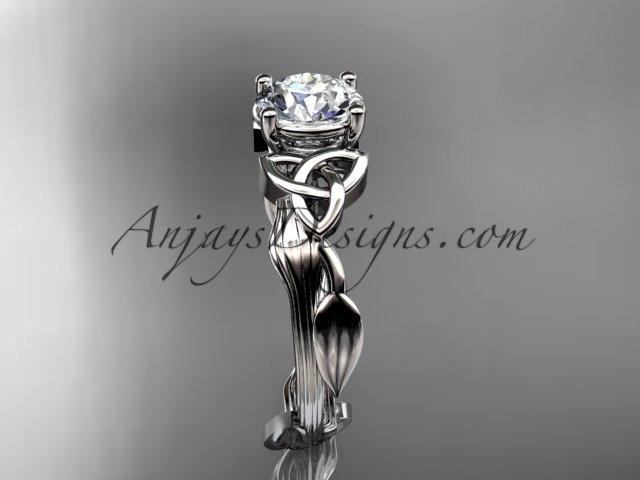 14kt white gold diamond celtic trinity knot wedding ring, engagement ring with a "Forever One" Moissanite center stone CT7251 - AnjaysDesigns