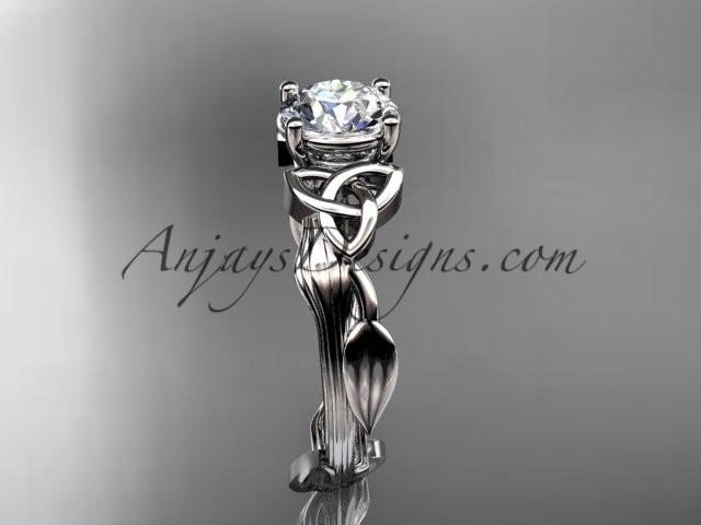 platinum diamond celtic trinity knot wedding ring, engagement ring with a "Forever One" Moissanite center stone CT7251 - AnjaysDesigns