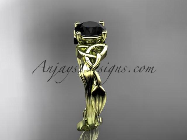 14kt yellow gold diamond celtic trinity knot wedding ring, engagement ring with a Black Diamond center stone CT7251 - AnjaysDesigns