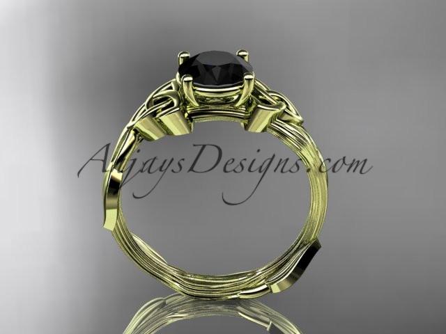 14kt yellow gold diamond celtic trinity knot wedding ring, engagement ring with a Black Diamond center stone CT7251 - AnjaysDesigns