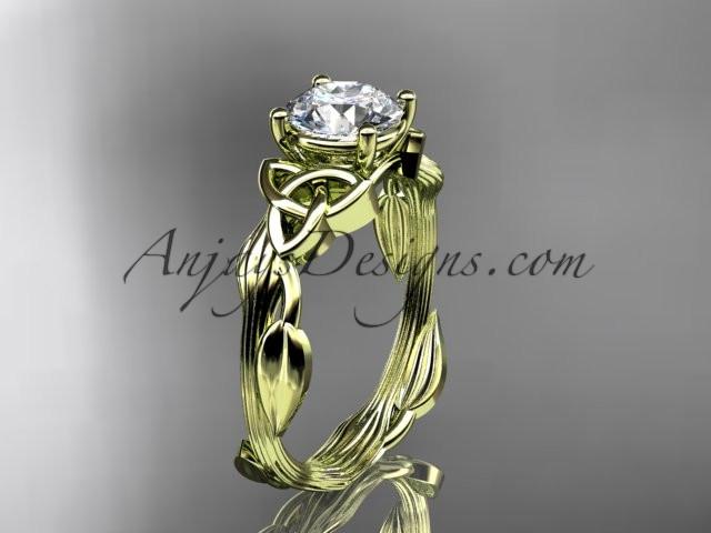 14kt yellow gold diamond celtic trinity knot wedding ring, engagement ring with a "Forever One" Moissanite center stone CT7251 - AnjaysDesigns