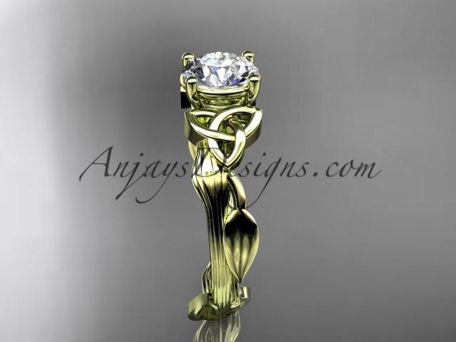 14kt yellow gold diamond celtic trinity knot wedding ring, engagement ring with a "Forever One" Moissanite center stone CT7251 - AnjaysDesigns
