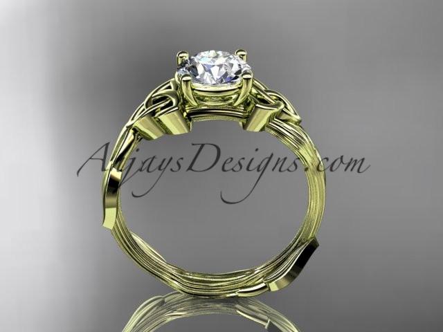 14kt yellow gold diamond celtic trinity knot wedding ring, engagement ring with a "Forever One" Moissanite center stone CT7251 - AnjaysDesigns