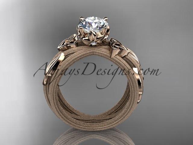 14kt rose gold diamond celtic trinity knot wedding ring, engagement ring with a "Forever One" Moissanite center stone CT7253 - AnjaysDesigns