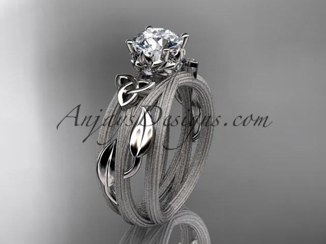 14kt white gold diamond celtic trinity knot wedding ring, engagement ring with a "Forever One" Moissanite center stone CT7253 - AnjaysDesigns