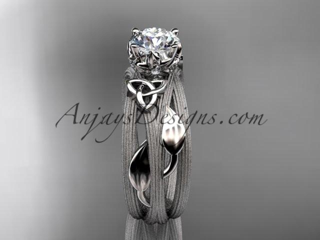 14kt white gold diamond celtic trinity knot wedding ring, engagement ring with a "Forever One" Moissanite center stone CT7253 - AnjaysDesigns