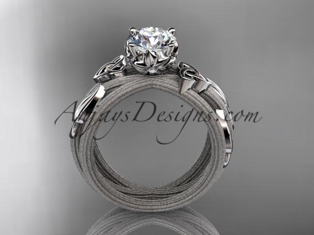 platinum diamond celtic trinity knot wedding ring, engagement ring with a "Forever One" Moissanite center stone CT7253 - AnjaysDesigns