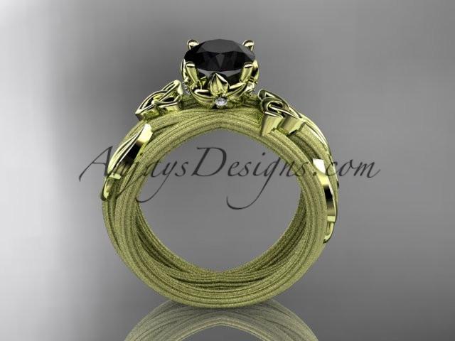14kt yellow gold diamond celtic trinity knot wedding ring, engagement ring with a Black Diamond center stone CT7253 - AnjaysDesigns