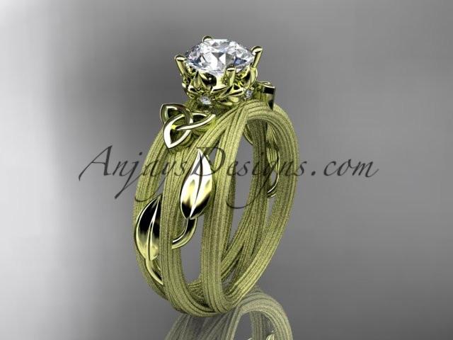 14kt yellow gold diamond celtic trinity knot wedding ring, engagement ring with a "Forever One" Moissanite center stone CT7253 - AnjaysDesigns