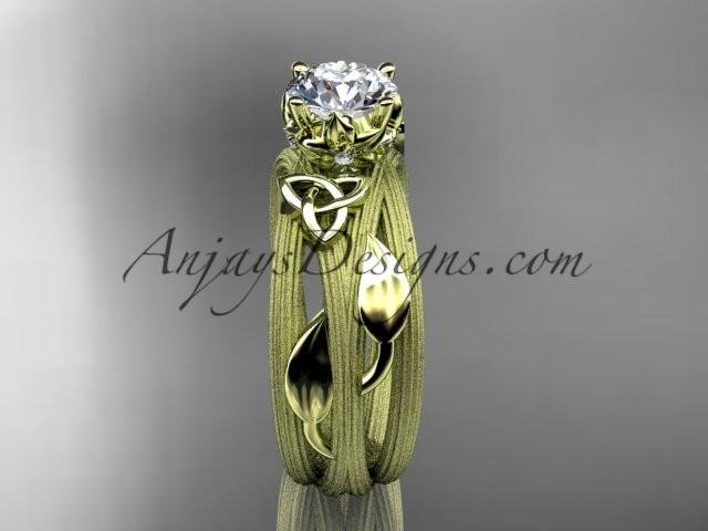 14kt yellow gold diamond celtic trinity knot wedding ring, engagement ring with a "Forever One" Moissanite center stone CT7253 - AnjaysDesigns