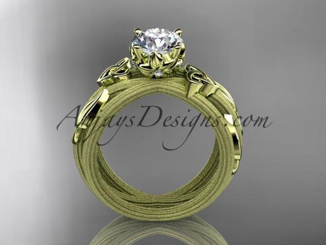 14kt yellow gold diamond celtic trinity knot wedding ring, engagement ring with a "Forever One" Moissanite center stone CT7253 - AnjaysDesigns