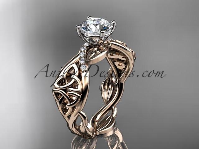 14kt rose gold diamond celtic trinity knot wedding ring, engagement ring with a "Forever One" Moissanite center stone CT7270 - AnjaysDesigns