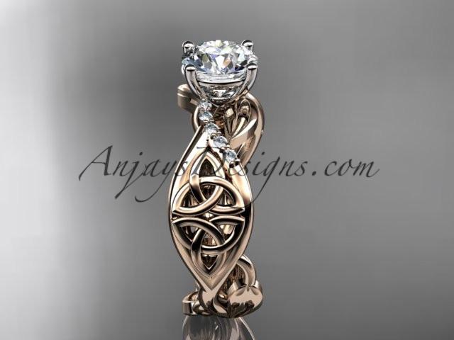 14kt rose gold diamond celtic trinity knot wedding ring, engagement ring with a "Forever One" Moissanite center stone CT7270 - AnjaysDesigns