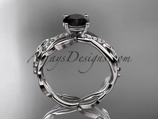 platinum diamond celtic trinity knot wedding ring, engagement ring with a Black Diamond center stone CT7270 - AnjaysDesigns