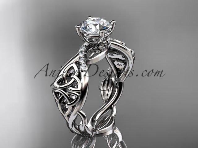 platinum diamond celtic trinity knot wedding ring, engagement ring with a "Forever One" Moissanite center stone CT7270 - AnjaysDesigns