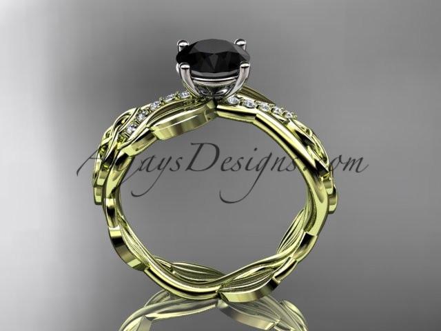 14kt yellow gold diamond celtic trinity knot wedding ring, engagement ring with a Black Diamond center stone CT7270 - AnjaysDesigns