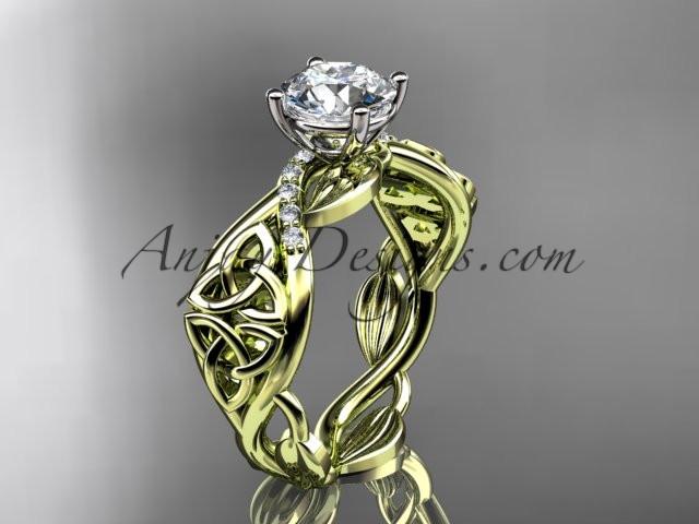 14kt yellow gold diamond celtic trinity knot wedding ring, engagement ring with a "Forever One" Moissanite center stone CT7270 - AnjaysDesigns