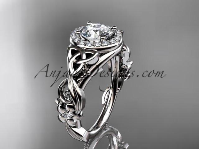 platinum diamond celtic trinity knot wedding ring, engagement ring with a "Forever One" Moissanite center stone CT7300 - AnjaysDesigns