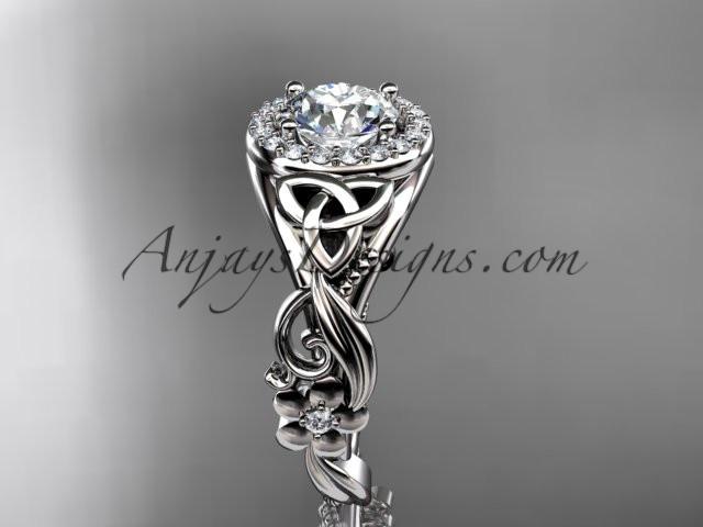 14kt white gold diamond celtic trinity knot wedding ring, engagement ring with a "Forever One" Moissanite center stone CT7300 - AnjaysDesigns