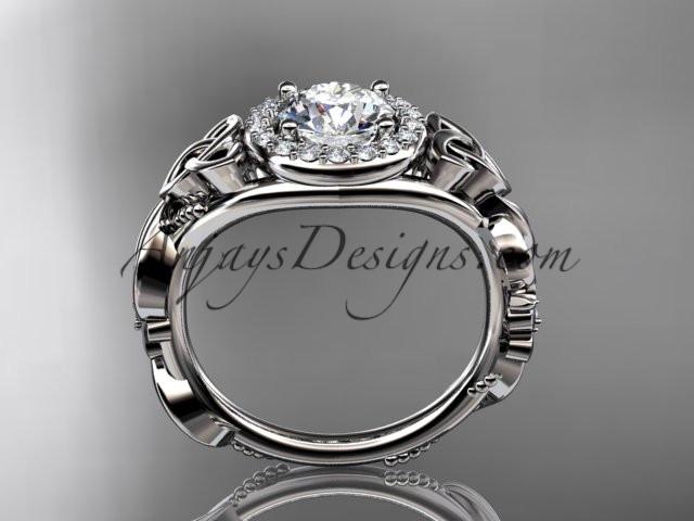 platinum diamond celtic trinity knot wedding ring, engagement ring with a "Forever One" Moissanite center stone CT7300 - AnjaysDesigns