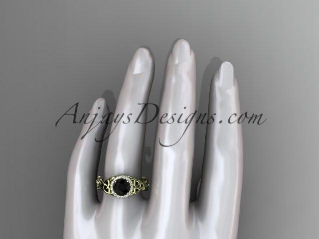14kt yellow gold diamond celtic trinity knot wedding ring, engagement ring with a Black Diamond center stone CT7300 - AnjaysDesigns