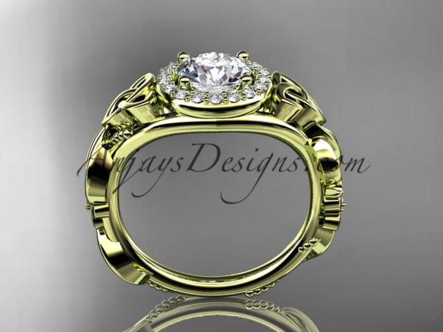 14kt yellow gold diamond celtic trinity knot wedding ring, engagement ring with a "Forever One" Moissanite center stone CT7300 - AnjaysDesigns