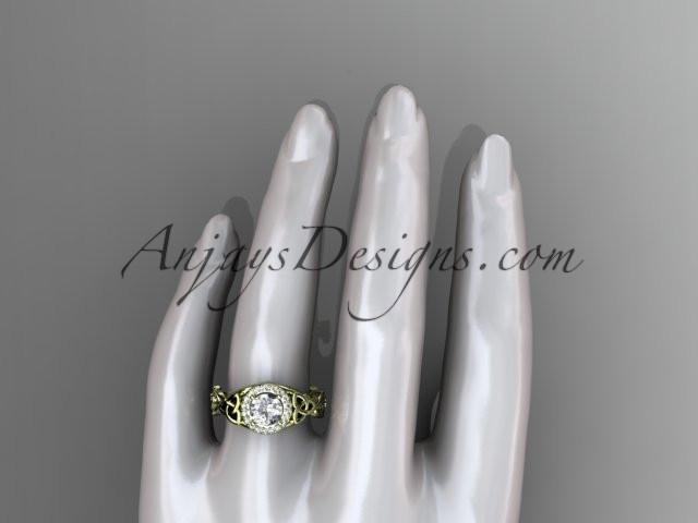 14kt yellow gold diamond celtic trinity knot wedding ring, engagement ring with a "Forever One" Moissanite center stone CT7300 - AnjaysDesigns