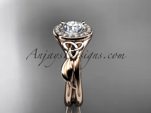 14kt rose gold diamond celtic trinity knot wedding ring, engagement ring with a "Forever One" Moissanite center stone CT7314 - AnjaysDesigns