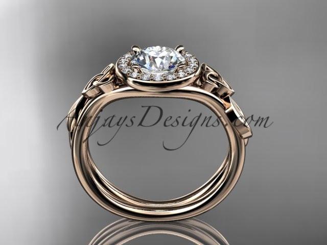 14kt rose gold diamond celtic trinity knot wedding ring, engagement ring with a "Forever One" Moissanite center stone CT7314 - AnjaysDesigns