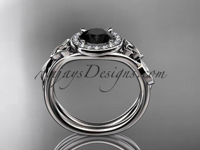 platinum diamond celtic trinity knot wedding ring, engagement ring with a Black Diamond center stone CT7314 - AnjaysDesigns