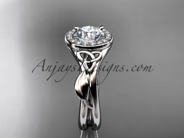 14kt white gold diamond celtic trinity knot wedding ring, engagement ring with a "Forever One" Moissanite center stone CT7314 - AnjaysDesigns