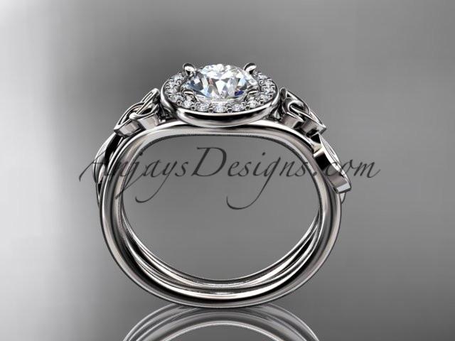 14kt white gold diamond celtic trinity knot wedding ring, engagement ring with a "Forever One" Moissanite center stone CT7314 - AnjaysDesigns