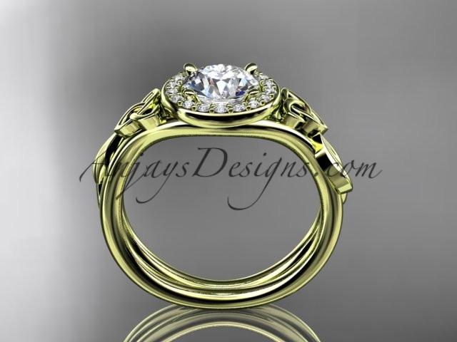 14kt yellow gold diamond celtic trinity knot wedding ring, engagement ring with a "Forever One" Moissanite center stone CT7314 - AnjaysDesigns