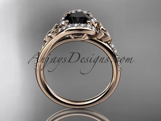 14kt rose gold diamond celtic trinity knot wedding ring, engagement ring with a Black Diamond center stone CT7317 - AnjaysDesigns