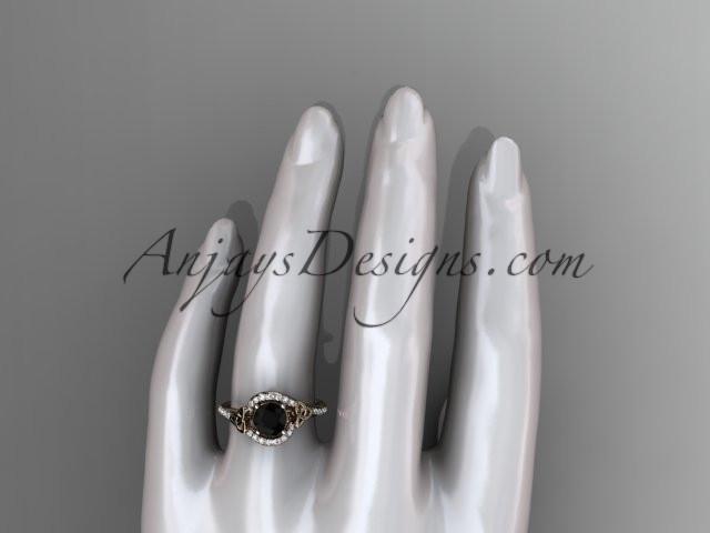14kt rose gold diamond celtic trinity knot wedding ring, engagement ring with a Black Diamond center stone CT7317 - AnjaysDesigns