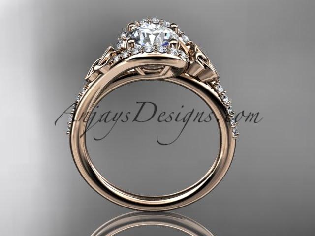 14kt rose gold diamond celtic trinity knot wedding ring, engagement ring with a "Forever One" Moissanite center stone CT7317 - AnjaysDesigns