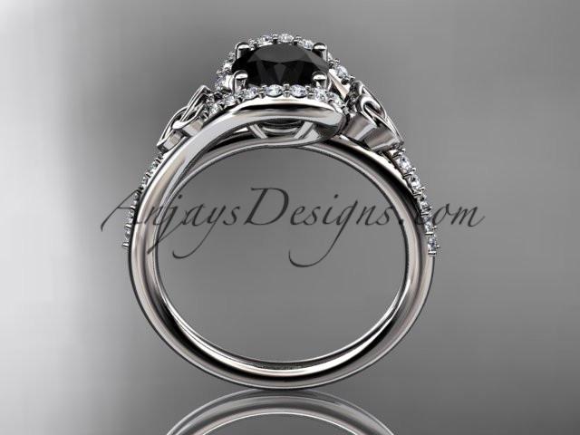 14kt white gold diamond celtic trinity knot wedding ring, engagement ring with a Black Diamond center stone CT7317 - AnjaysDesigns