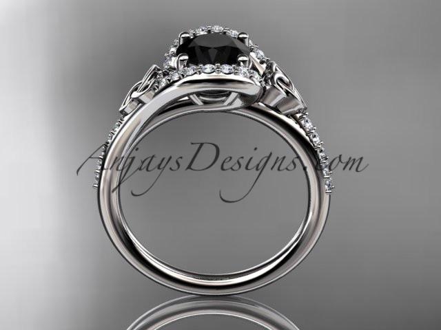 platinum diamond celtic trinity knot wedding ring, engagement ring with a Black Diamond center stone CT7317 - AnjaysDesigns